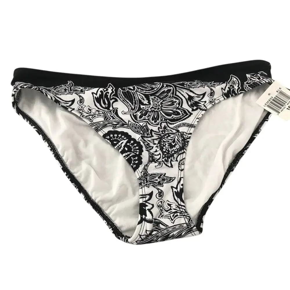 LAUREN RALPH LAUREN Women's Floral Printed Bikini Bottoms, Black & White